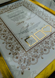 Groom and Bride Thumb Print Luxury Nikah Certificate With Stone Decoration | SNC-010
